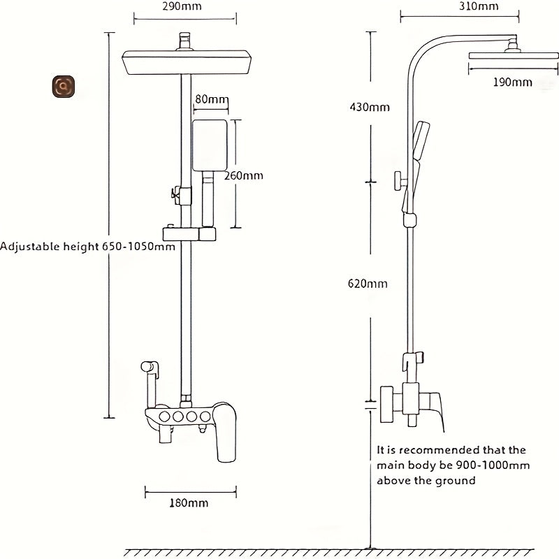 Doucheset – Regendouche – Handdouche – Douchekraan – Douchegarnituur – Thermostatisch – Waterdruk 4 standen – Digitale Temperatuurweergave – Roestvrijstalen Gun Gray – Wandmontage