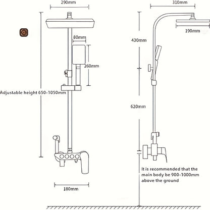Doucheset – Regendouche – Handdouche – Douchekraan – Douchegarnituur – Thermostatisch – Waterdruk 4 standen – Digitale Temperatuurweergave – Roestvrijstalen Gun Gray – Wandmontage
