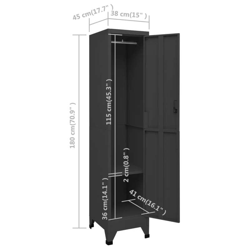 Lockerkast – Lockerkastje – Opbergkast – Kantoorkast – Metalen kast – Afsluitbaar – Stabiele stalen constructie – Ruimtebesparend verticaal design