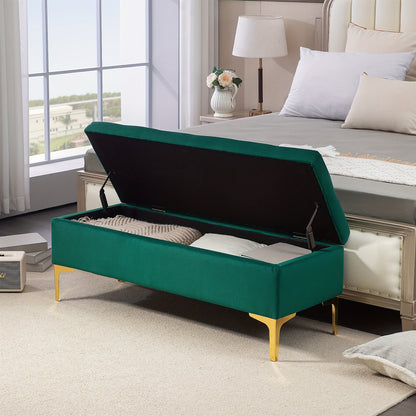 Poef – Zitzak – Voetenbankje – Kruk – Bankje – Opbergruimte – Fluwelen Bekleding – 120x44x44,5 cm – Metalen Poten – Groen