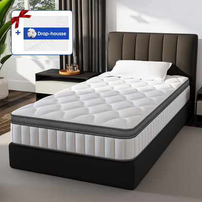 Mattress 90x200/140x200cm, Height 25cm, Premium Pocket Spring Mattress, Ergonomic 7-Zoned Mattress, (breathable), Spring Mattress with Fitted Sheet, Firmness Level H3, Mattress for Adults, Mattress Full Size, Foldable Mattres