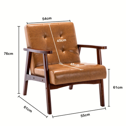 Fauteuil – Relaxstoel – Loungefauteuil – Leunstoel – Draaifauteuil – Mid-Century Modern – Kunstleer – Massief Houten Frame – Ergonomische Armleuningen – Comfortabele Schuimvulling – Karamelbruin Wafelpatroon