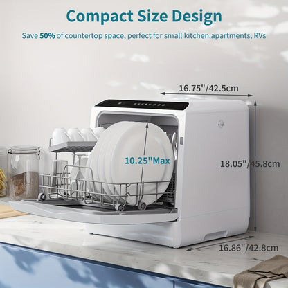 Compacte Vaatwasser – Vrijstaande Mini Vaatwasser – Aanrecht Vaatwasser – Kleine Vaatwasser – Camping Vaatwasser – 5+1 Wasprogramma’s – Ingebouwde 5L Watertank Met Warmelucht Droging