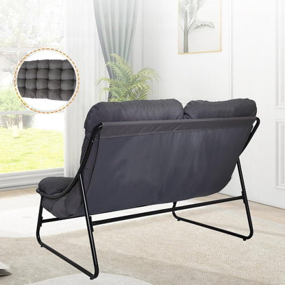 Relaxstoel dubbele relaxfauteuil – Schommelstoel – Loungestoel – Fauteuil – Ligstoel – Ergonomisch met armleuningen – Lichtgewicht en draagbaar – Grijs – Verstelbare rugleuning – Stevig metalen frame
