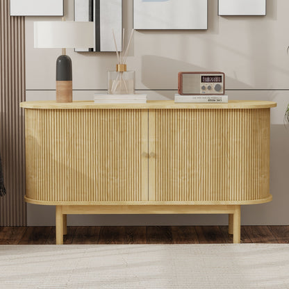 Dressoir – Buffet – Sideboard – Keukenkast – Opbergkast – Retro Modern Design – Metaal Met Lichte Eikenlook – Schuifdeuren & Verstelbare Planken – 138 cm Breed – Pine-Look Poten