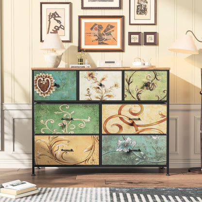 Dressoir – Ladekast – Opbergkast – Kast – Sideboard – Met Metalen Frame – 7 Stoffen Lades – Massief Houten Bovenblad