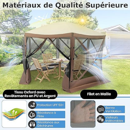 Pop-Up Tent – Schermtent – Camping Tent – Muzieknet Tent – Zonnescherm – Ruim 350x350 cm – Insectenbescherming Met Muskietennet