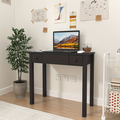 Make-up tafel – Kaptafel – Schminktafel – Vanity – Make-up bureau – Zwart hout – Ingebouwde Spiegel – Met lades