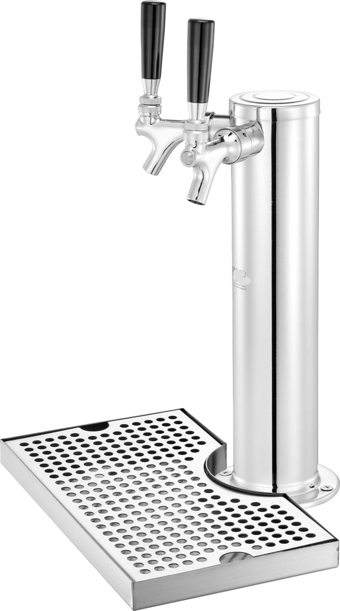 Biertoren met Twee Tapkranen - Dual Gauge Regelaar - S-Systeem Cilinderkoppeling - Inclusief Bierlekbak - Voor Bruiloften - Feesten en Bars - QUORE