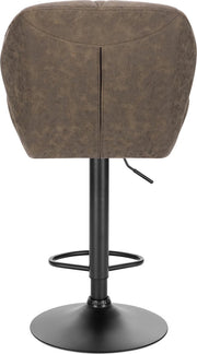 Set van 2 donkerbruine leren barkrukken – Verstelbare barkrukken met rugleuning – Gaslift keukenkrukken – Zwarte metalen voet – Zithoogte 60–82 cm