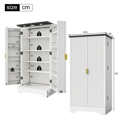 Modern White Metal Kitchen Cabinet with Spice Rack - Spacious Double Door Storage with Adjustable Shelves, Contemporary Design, 120x60.5x40cm, Durable Metal Construction for Kitchen Organization, Space-Saving Vertical Storage