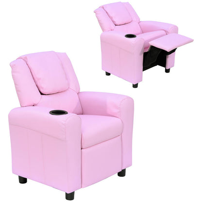 Relaxfauteuil – Relaxstoel – Zetel – Fauteuil – Lounge Chair – Compact Formaat – Hardhouten Frame – Roze – Handmatig Verstelbaar – Met Cup Holder