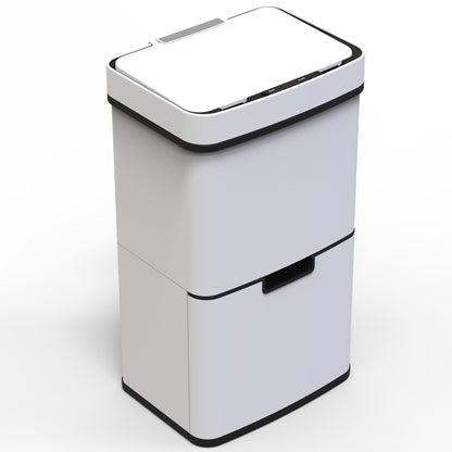 Automatische Afvalbak – Prullenbak – Vuilnisbak – Afvalcontainer – Afvalscheider – 75 Liter Inhoud – Contactloos Openen Met Infrarood Sensor – Stil Sluitend Met Geurbestrijding – Roestvrij Stalen Wit Mat