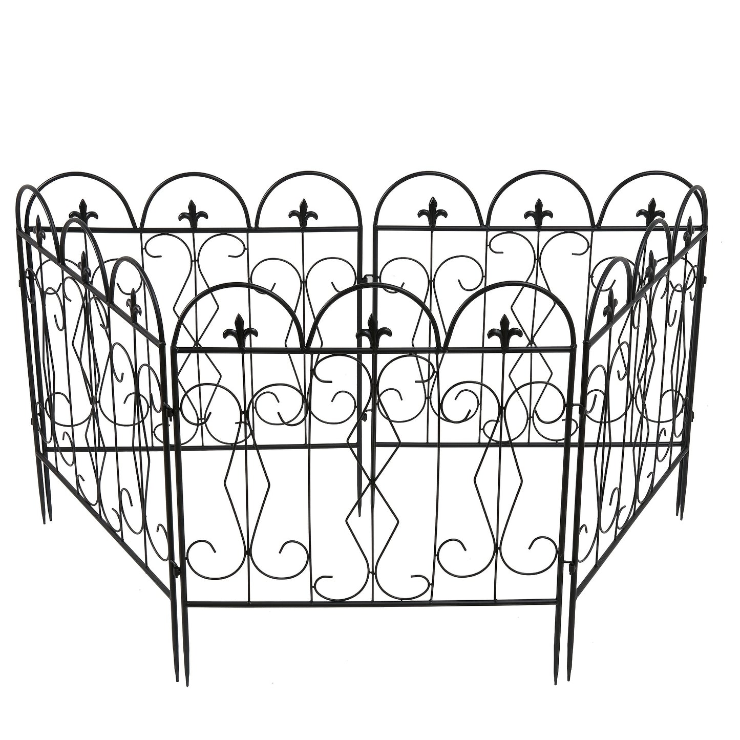 Metalen Tuinhek – Tuinafscheiding – Border Schutting – Tuinpaneel – Grasdraad Afzetting – Modern Design – Zwart Gecoat Metaal – Weerbestendig 60 x 62 cm – Set Van 5 Panels