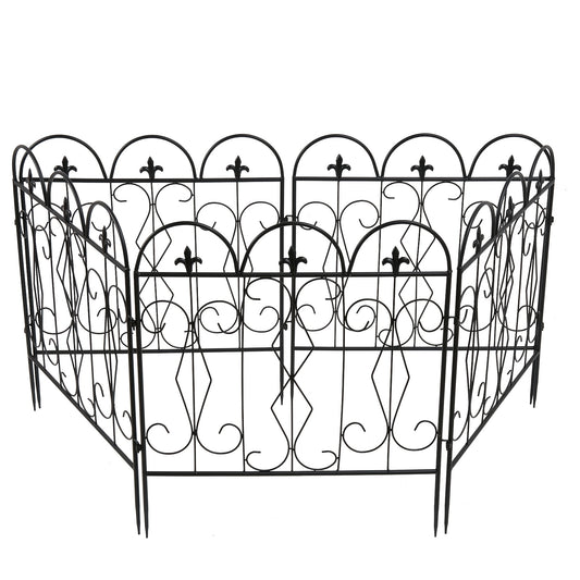 Metalen Tuinhek – Tuinafscheiding – Border Schutting – Tuinpaneel – Grasdraad Afzetting – Modern Design – Zwart Gecoat Metaal – Weerbestendig 60 x 62 cm – Set Van 5 Panels