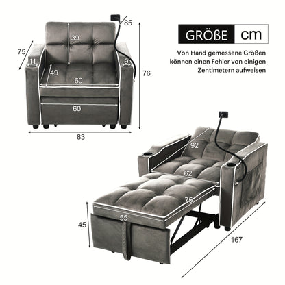 Stoelbed – Sofa Bed – Slaapstoel – Fauteuil – Ligstoel – Multifunctioneel 3-in-1 Design – Compact 83x167x76 cm – Stijlvolle Velvet Bekleding