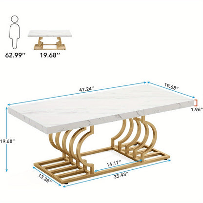 Salontafel – Koffietafel – Bijzettafel – Woonkamertafel – Lounge tafel – Wit & Gouden Design – Extra Lang 120 cm – MDF Tafelblad Met Faux Marmer Laminaat