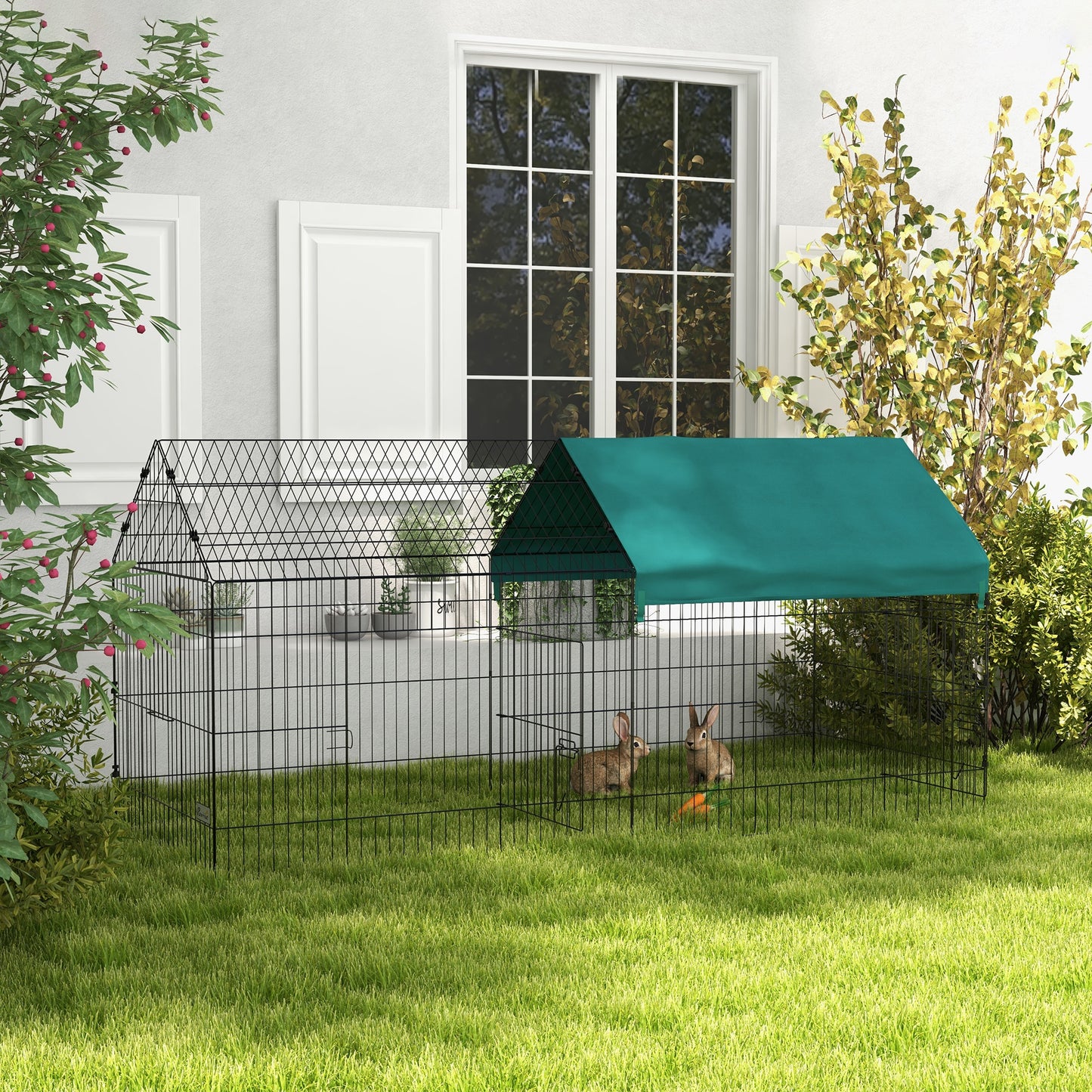 Konijnenren – Dierenren – Knaagdierenren – Buitenren – Binnenren – Modulaire Stalen Ren – Met Afdekking – 220x85x103 cm – Groen