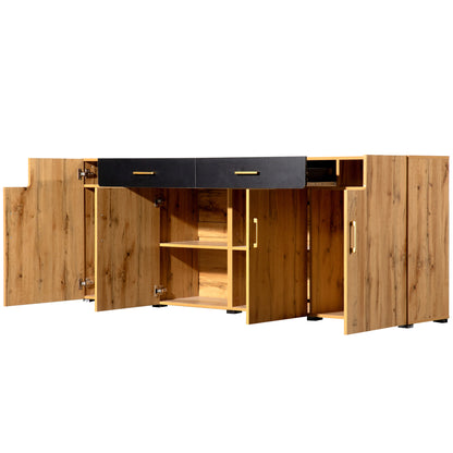 Sideboard – Dressoir – Tv-meubel – Buffetkast – Opbergkast – Houtlook Met Zwarte Accenten – 208x39,5x80 cm – MDF Met Melamine Coating