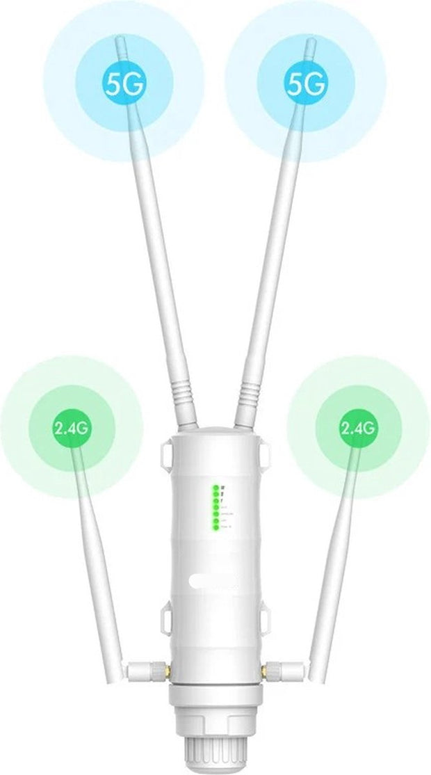 Wifi Versterker - Wifi Repeater - Wifi Extender - 1200Mbps - Dual Band 2.4G + 5GHz - 4 Externe Antennes - Weerbestendig