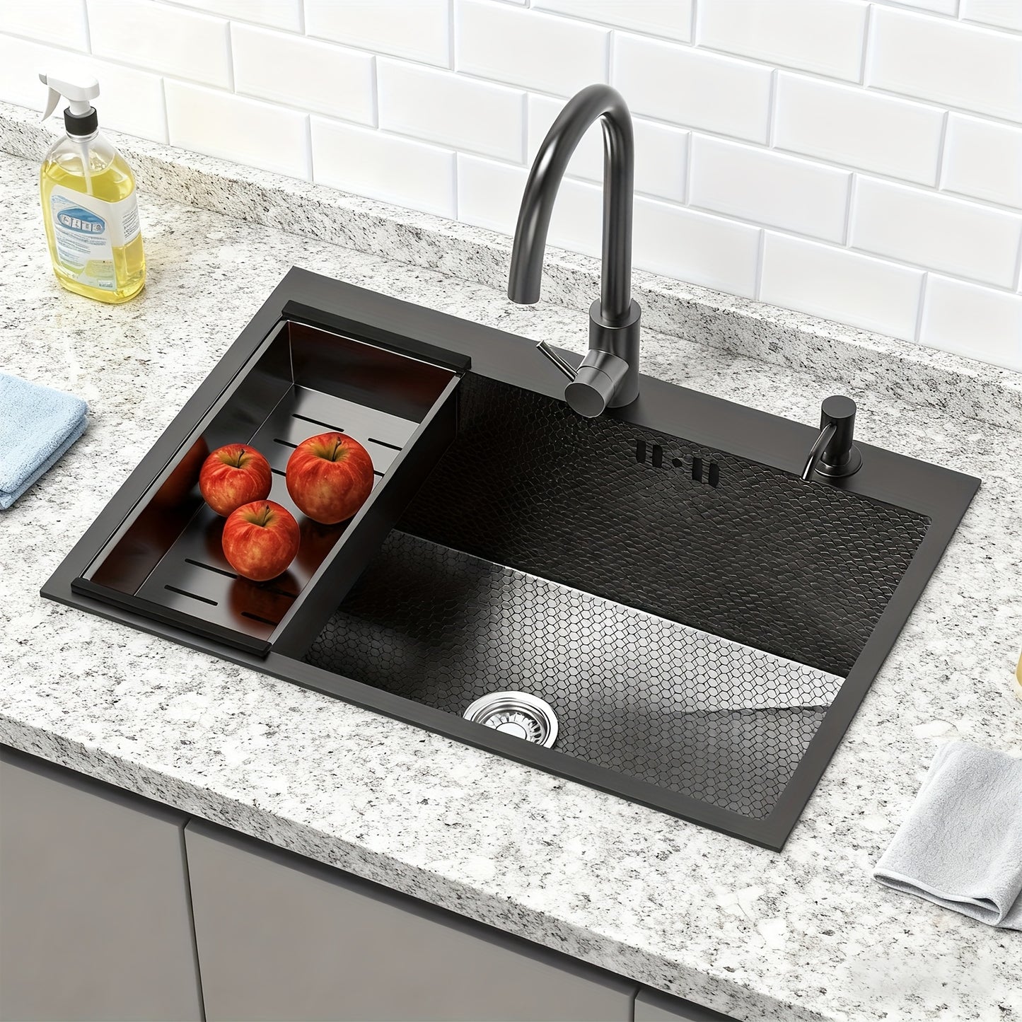 Black stainless steel sink, kitchen sink with drain basket and soap dispenser, stainless steel sink suitable for bathrooms, laundry rooms, restaurants, drop-in sink with drain kit, Drop-In Sink Application, Laundry Room Utili