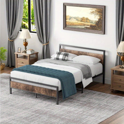 Bedframe – Bed – Eenpersoonsbed – Slaapbank – Jeugdbed – Metalen Frame – Houten Accenten – 140x200 cm – Stevig Met Stalen Constructie