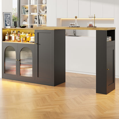 Buffetkast – Opbergkast – Keukenkast – Sideboard – Wijnkast – 360° Draaibaar Ontwerp – 198 x 39,6 x 97 cm – Glazen Deuren met Lades