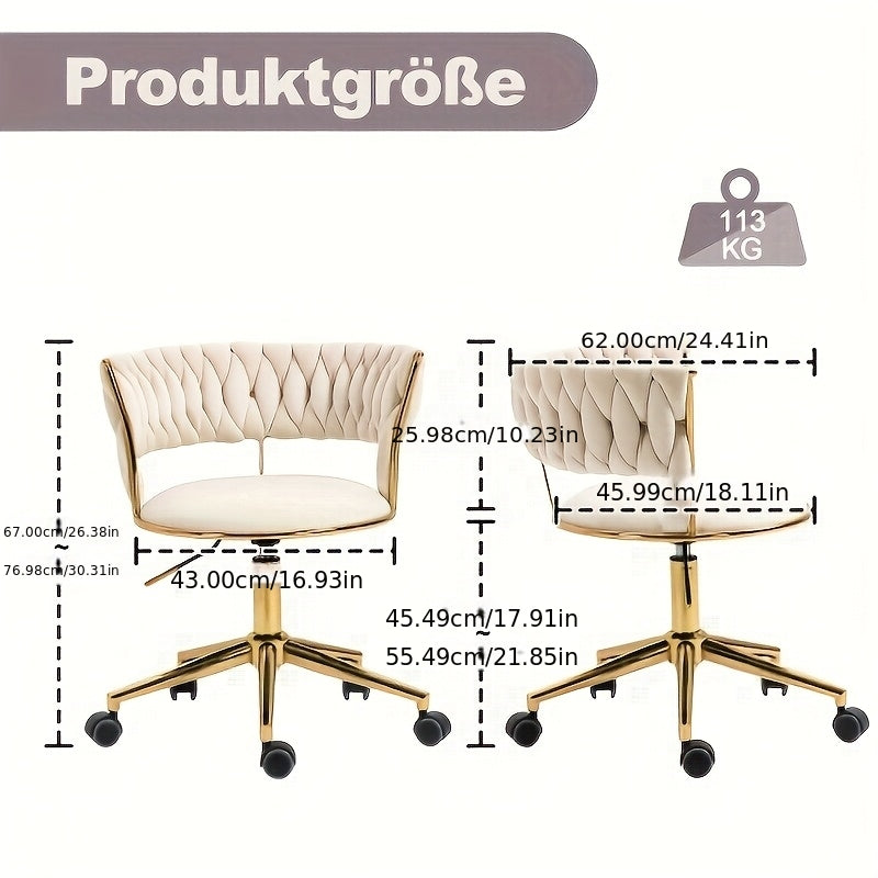 Bureaustoel – Kantoorstoel – Draaistoel – Bureaustoel Voor Volwassenen – Werkstoel – Ergonomische Rugleuning – Verstelbare Zithoogte – Wit – Vijfwielige Basis