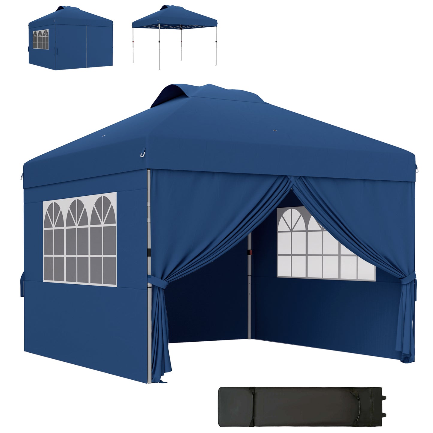 Partytent – Tuinpaviljoen – Easy-up Tent – Opvouwbare Feesttent – Tuintent – Verstelbare Hoogte – Waterdicht Oxford Stof – Draagtas Met Wieltjes – Donkerblauw