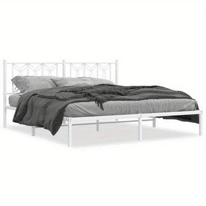 Bedframe Met Hoofdbord Metaal Wit 183X213 Cm