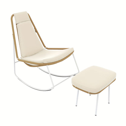 Set 2x Vrijstaande Leisure‑Stoelen met Voetenbank – Handgeweven Touw (Rope) Design, Belastbaarheid 160 kg – Ideaal voor Balkon, Woonkamer of Thuis/Office Lounge