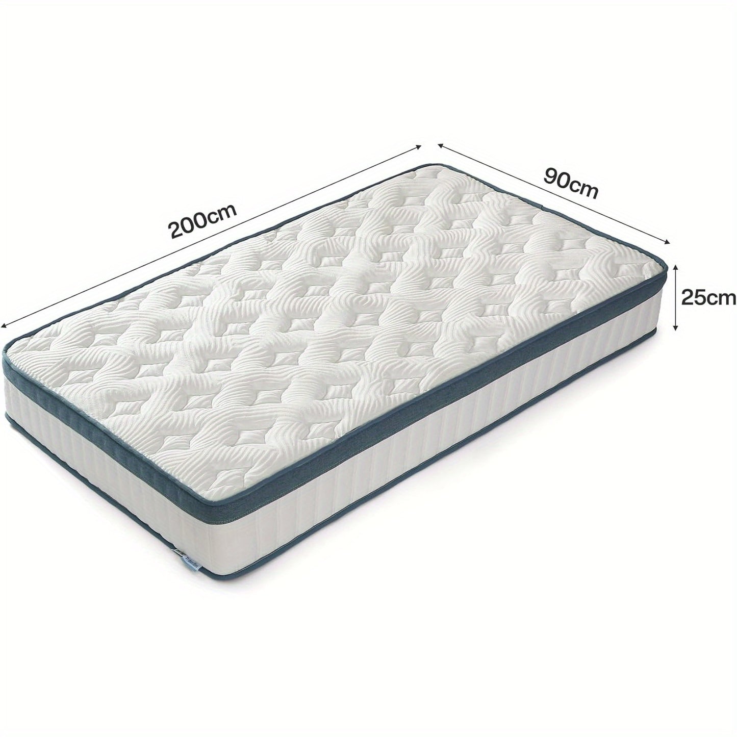 Matras 90x200 – Pocketveringmatras – Comfortmatras – Eenpersoonsmatras – Stevig matras – 5-Zones Pocketvering – Geheugenfoam – 25 cm Hoog – Oeko-Tex & CertiPUR – Afneembare Wasbare Microvezelhoes
