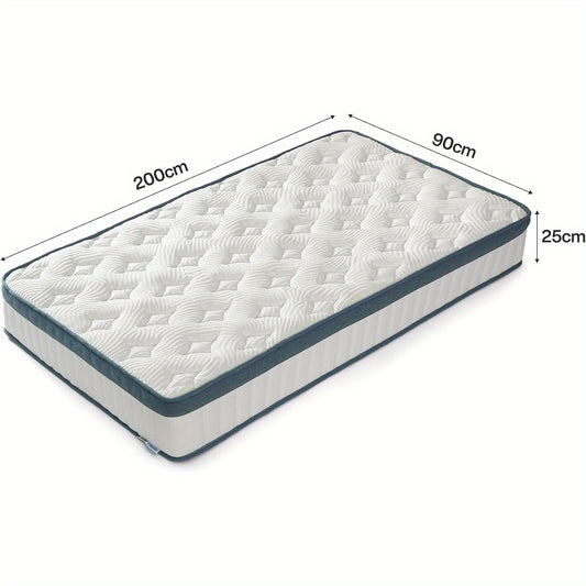 Pocketvering Matras 90 x 200 cm – Springmatras – Matras – Slaapmatras – Matrassen – Hardheid H2 – 25 cm Hoogte – Memory Foam Toplaag – Wasbare Microvezel Hoes