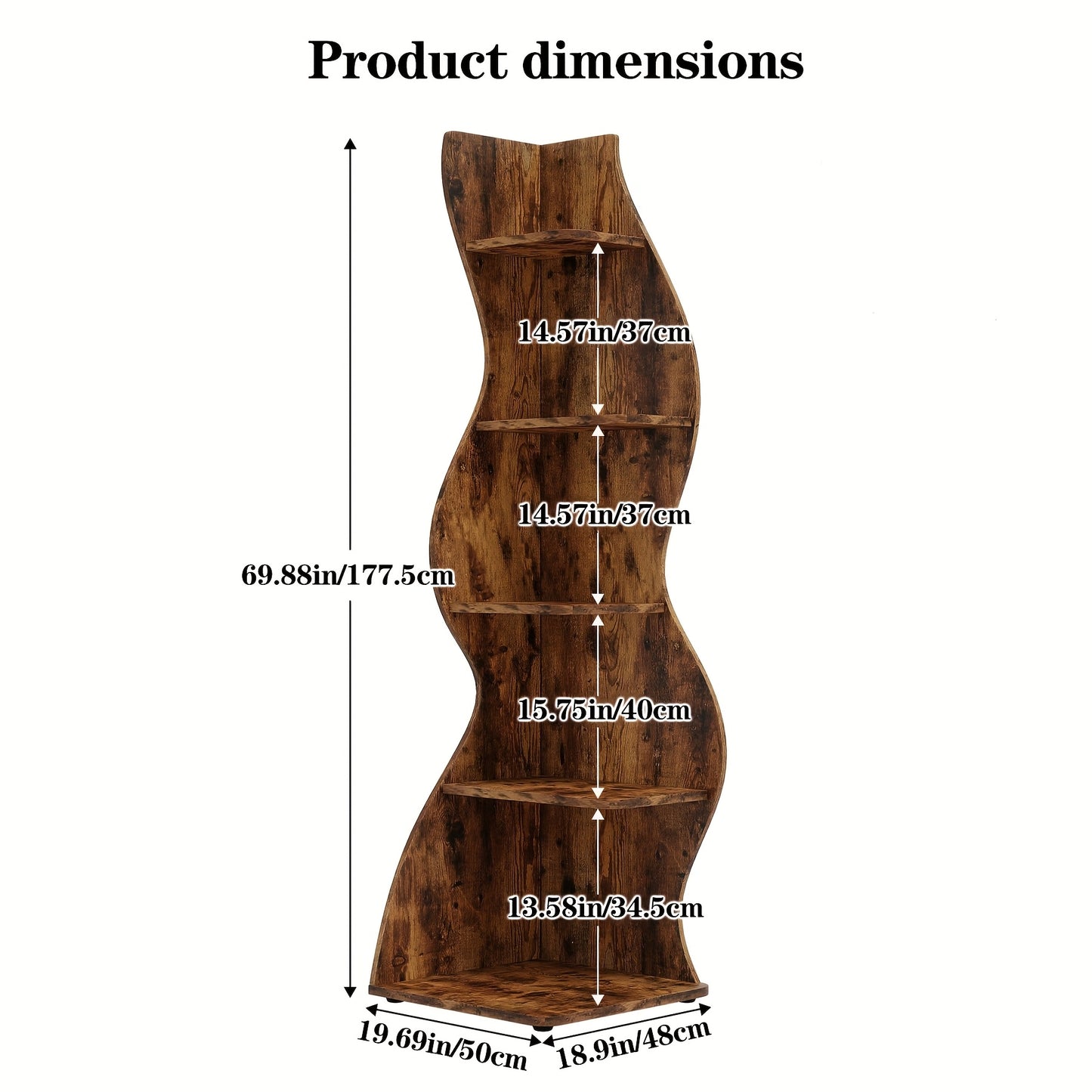 Boekenplank – Boekenkast – Wandplank – Boekenrek – Opbergrek – Golvend Modern Design – 5 Ruime Planken – Massief Hout & MDF – Vrijstaand Retro Bruin