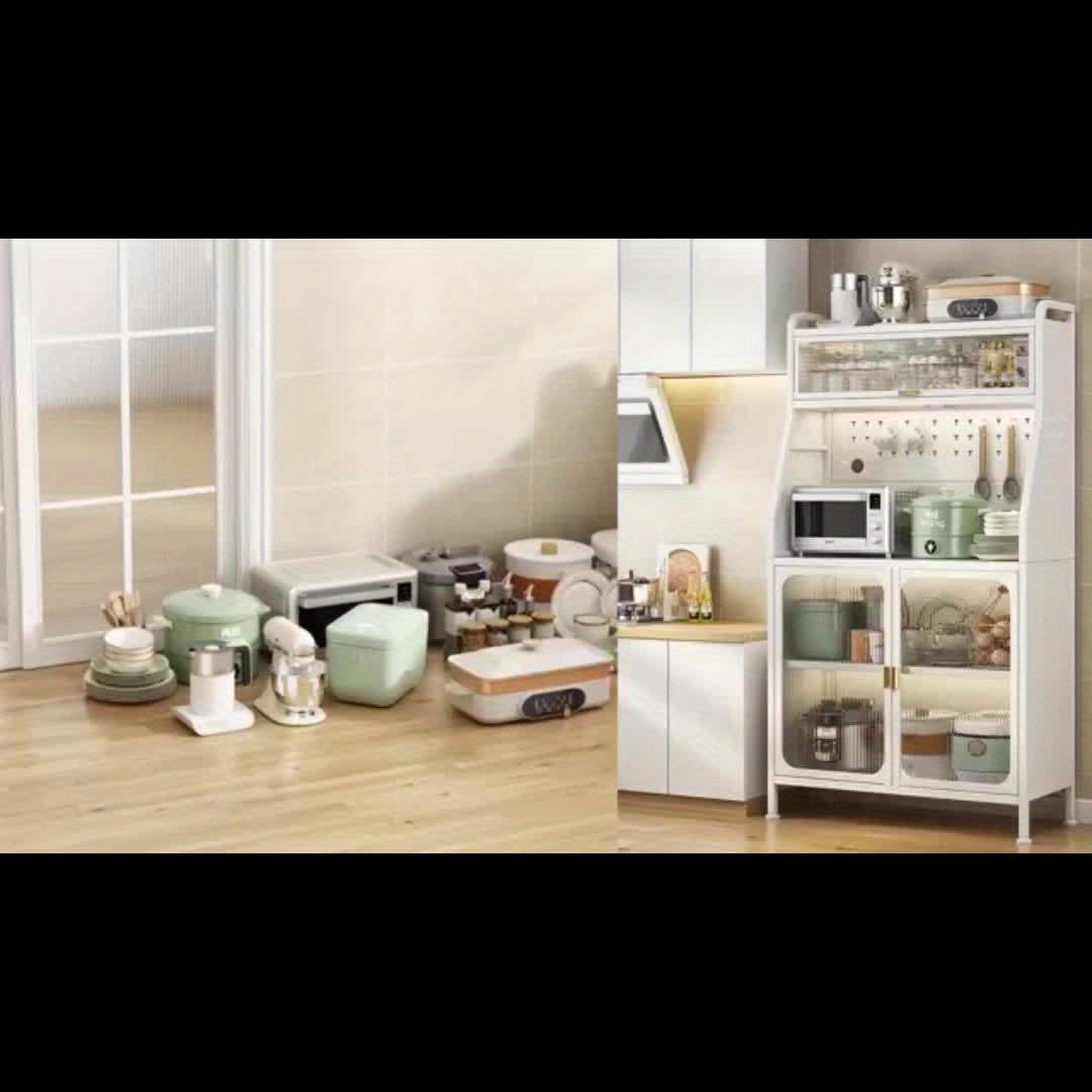 Keukenkast – Hoge Kast – Opbergkast – Magnetronkast – Buffetkast – Verstelbare Planken – Op Wieltjes – 66x36x160 cm – Stevig Metaal