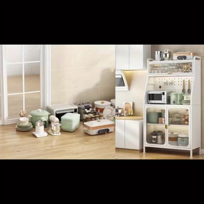 Keukenkast – Hoge Kast – Opbergkast – Magnetronkast – Buffetkast – Verstelbare Planken – Op Wieltjes – 66x36x160 cm – Stevig Metaal