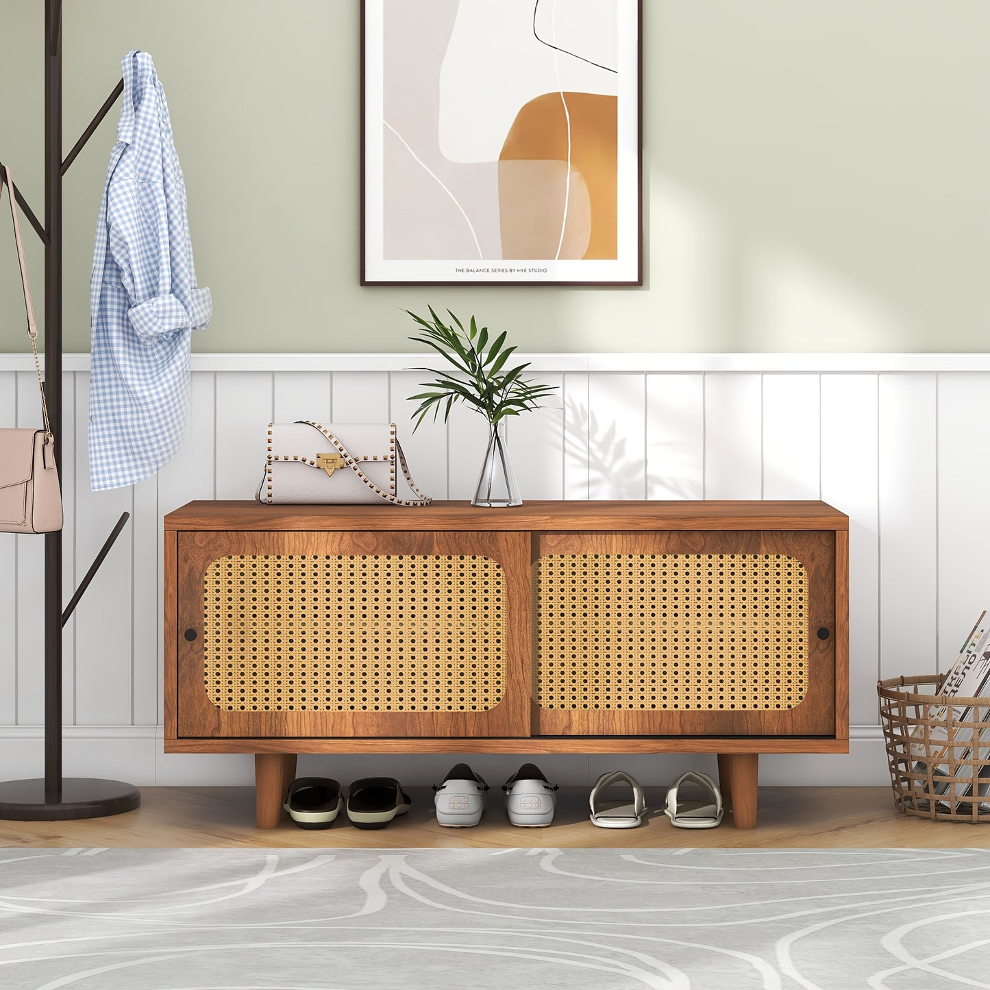 Schoenenkast – Schoenenopberger – Schoenenrek – Schoenmeubel – Schoenenkast Notenkleur – Duurzaam Hout – Verstelbare Plank – Geperforeerd Ventilatieontwerp – Moderne Stijl – 104x40x48 cm