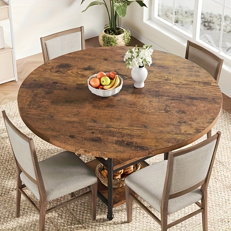 Ronde Eettafel – Ronde Tafel – Dining Table – Eetkamertafel – Keukentafel – Met Opbergplank – Massief Houten Blad – Gouden Metalen Poten – 119 cm – Geschikt voor 4-6 Personen