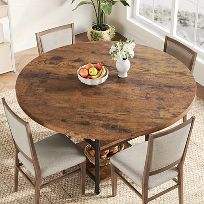 Ronde Eettafel – Ronde Tafel – Dining Table – Eetkamertafel – Keukentafel – Met Opbergplank – Massief Houten Blad – Gouden Metalen Poten – 119 cm – Geschikt voor 4-6 Personen
