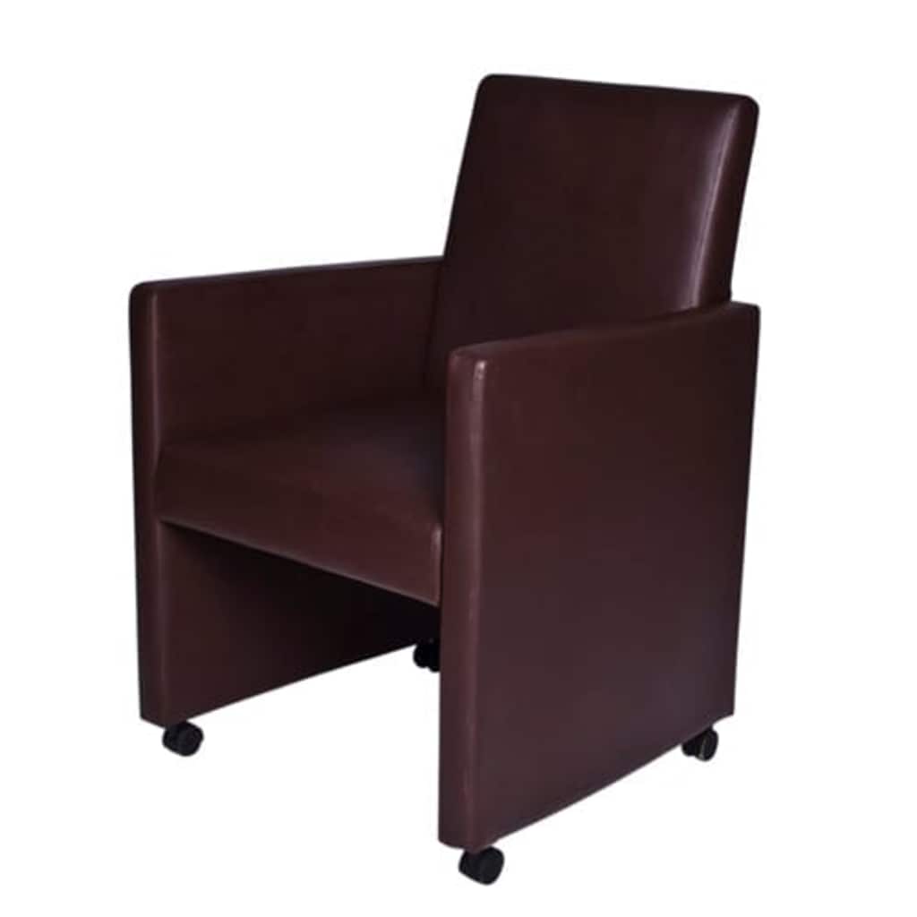 Eetkamerstoel – Stoel – Kuipstoel – Draaistoel – Armstoel – Kunstleer – Met Wieltjes – Ergonomisch Comfort – Bruin