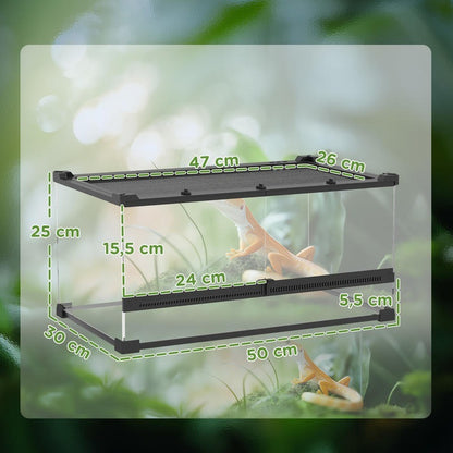Terrarium – Reptielen Terrarium – Glas Terrarium – Hagedis Terrarium – Slang Terrarium – Groot Glas Terrarium Met Verhoogde Waterdichte Basis – Veilig Push-Lock Deksel