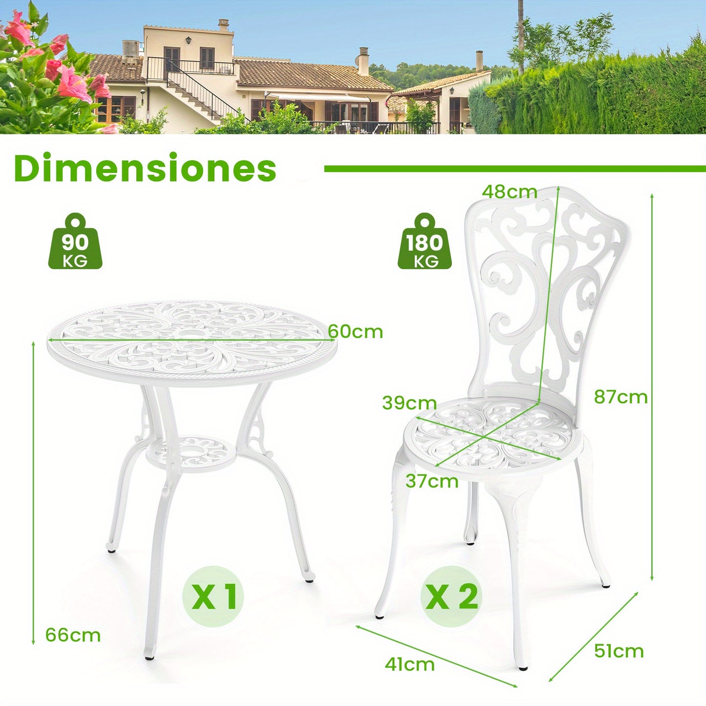 3-delige Bistro Set – Tuinset – Terrasmeubilair – Balkonset – Buitenmeubilair – Weerbestendig Gietaluminium – Parasoluitsparing