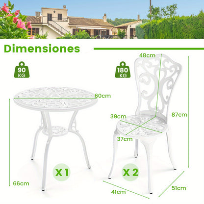 3-delige Bistro Set – Tuinset – Terrasmeubilair – Balkonset – Buitenmeubilair – Weerbestendig Gietaluminium – Parasoluitsparing