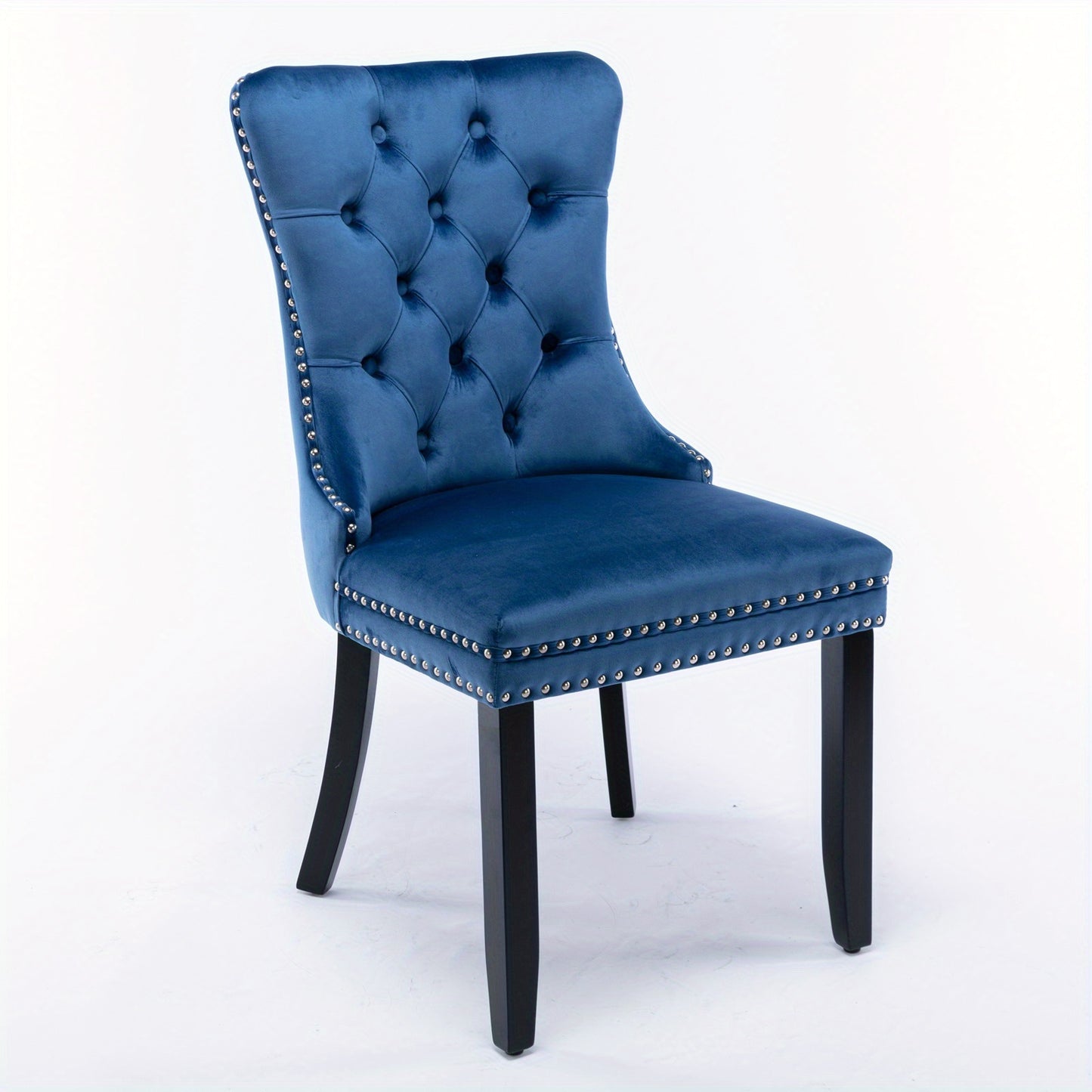 Set of 2 Modern Luxury Tufted Blue Velvet Dining Chairs with Solid Wood Legs & Nailhead Trim - Plush Upholstered Seats, Sturdy Legs, Easy-Clean Fabric, Rich Blue Tones for Elegant Dining Room, Living Room, or Office - Solid W