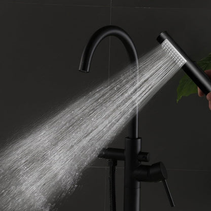 Badkraan – Badmengkraan – Badthermostaat – Mengkraan – Handdouche – Vrijstaand – Zwart – Messing – Vloermontage – Hoogte 115 cm – Watervaluitloop 22 cm