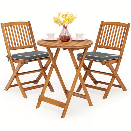 Bistroset – Tuinset – Balkonset – Buitenmeubel – Tafel en Stoelen – Acaciahout – Inklapbaar Ontwerp – Zachte Kussens