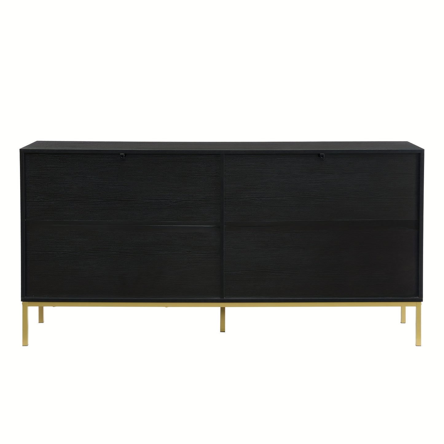 Dressoir – Sideboard – Buffetkast – Opbergkast – Kast – Modern Zwart & Goud – MDF Metalen Poten – 4 Deuren Met Verstelbare Legplanken