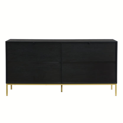 Dressoir – Sideboard – Buffetkast – Opbergkast – Kast – Modern Zwart & Goud – MDF Metalen Poten – 4 Deuren Met Verstelbare Legplanken