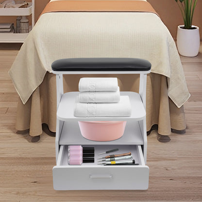 Nageltafel – Manicuretafel – Pedicuretafel – Nagelsalontafel – Werkbank – 3 Opbergniveaus – Brede Voetbadplatform – Vergrendelbare Zwenkwieltjes – Zwart