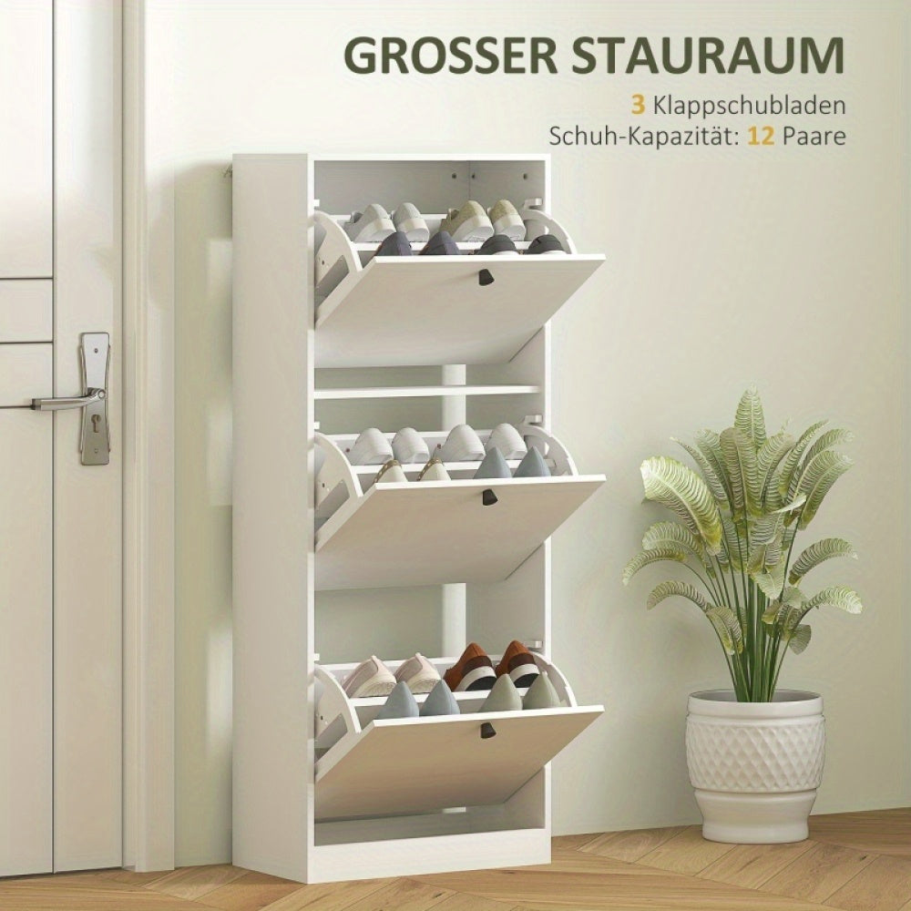 Schoenenkast – Schoenenrek – Schoenenopberger – Hal Organizer – Smalle Schoenenkast – Wit – Verstelbare Vakverdeling – Geschikt Voor 12 Paar Schoenen – 47x26x120 cm